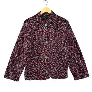 Jones New York button down sweater cardigan pink black nubby size large